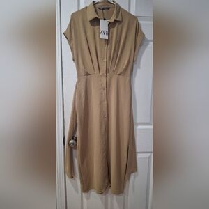 Zara Tan Midi Button-Front Dress